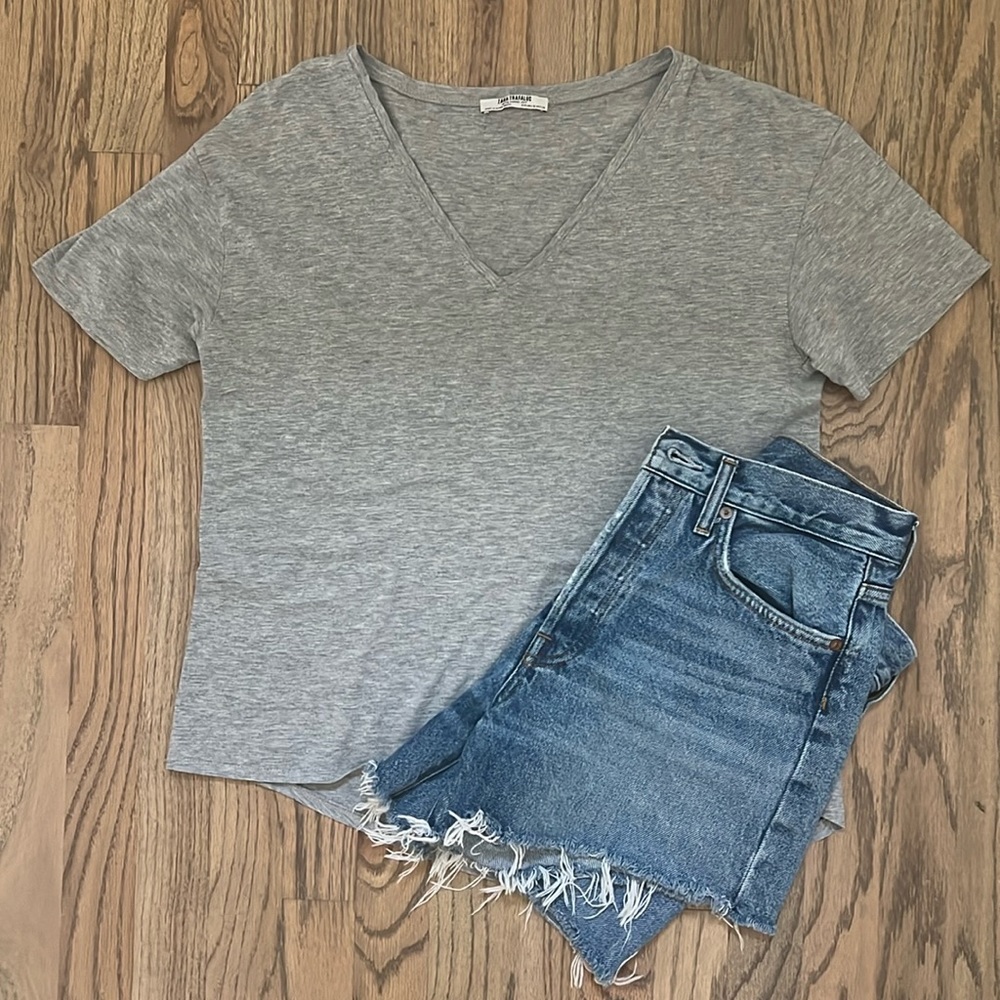 Zara V Neck Gray Tee